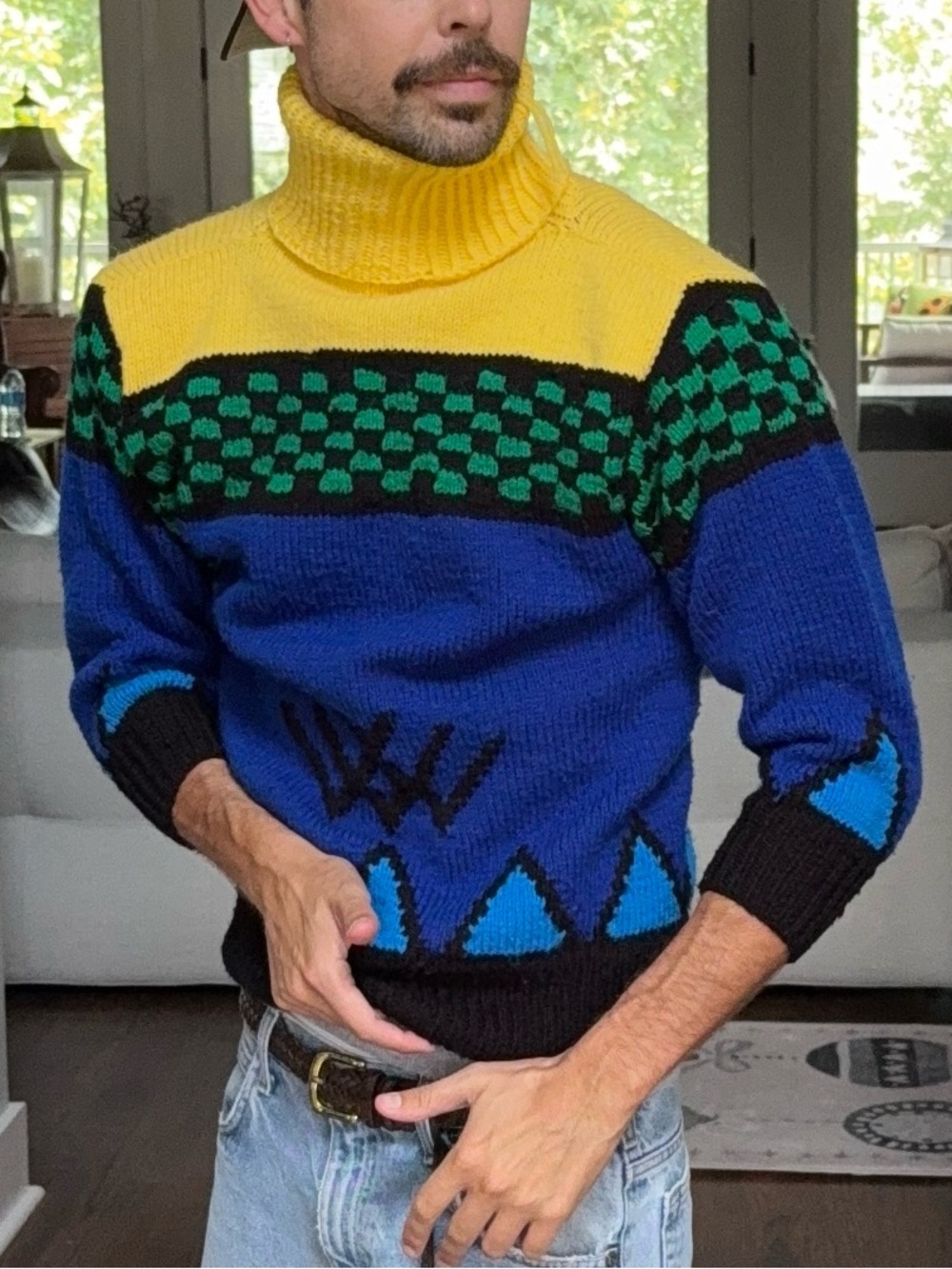 Vintage Abstract Geometric Turtleneck Sweater 💙